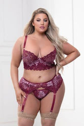 Three Piece Metallic Cross-Dye Long Line Bra, Garter Belt And G-String Set - STM11328X by Seven Til Midnight